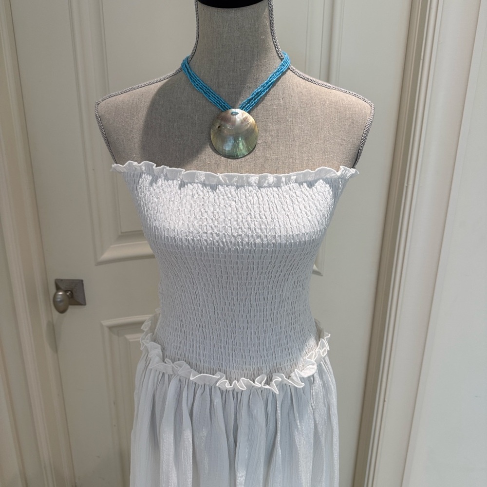 Cotton Blends Shirred Tube Long Dress - Picture 6 of 10